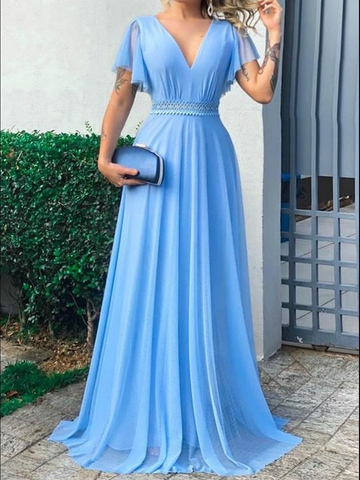 Charming Blue A-line Prom Dress Blue Evening Dress Y5775