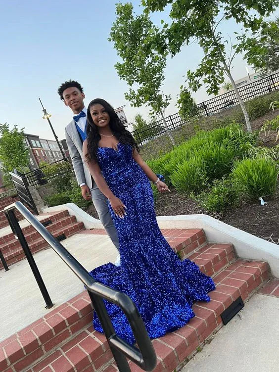 Royal Blue Sequins Mermaid Prom Dress Royal Blue Evening Dress Y6132 by simplepromdress