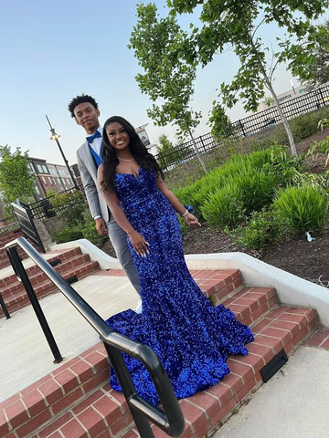 Royal Blue Sequins Mermaid Prom Dress Royal Blue Evening Dress Y6132