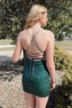 Straps Dark Green Cowl Neck Tight Mini Dress Dark Green Homecoming Dress Y2948 by simplepromdress