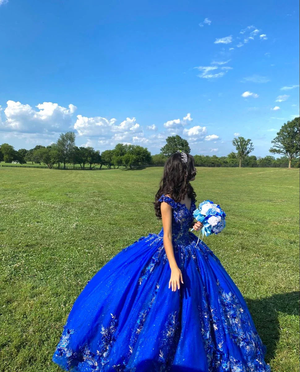 Royal Blue Ball Gown Quinceanera Dresses 3D Flower Sweetheart Sweet 15 16 Prom Party Gowns Y2821 by simplepromdress