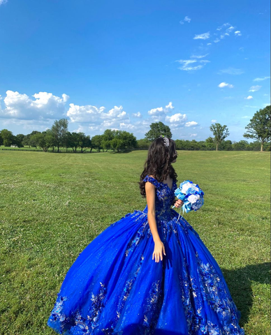 Royal Blue Ballkleid Quinceanera Kleider 3D Blume Schatz Süße 15 16 Prom Party Kleider Y2821