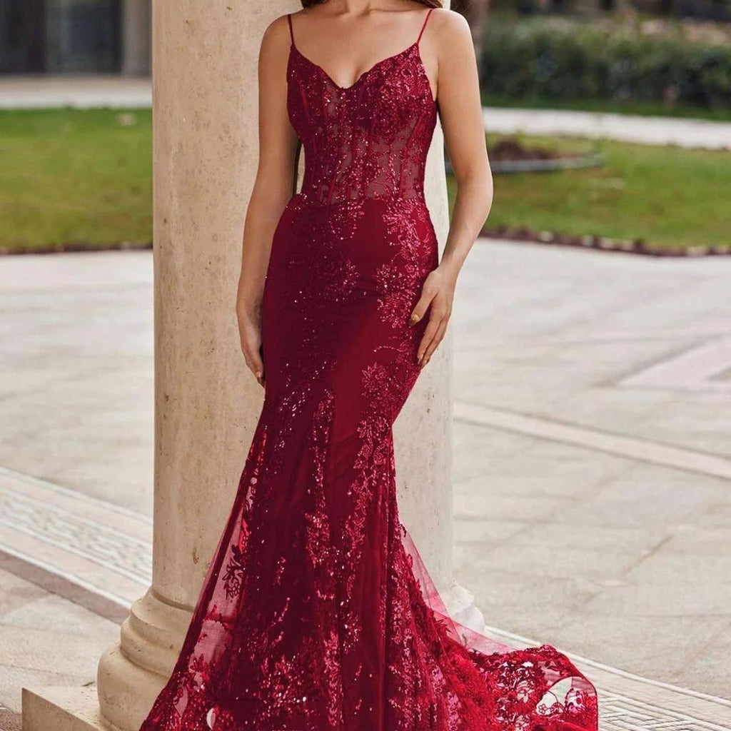 Charming Red Mermaid Lace Appliques Prom Dress,Evening Dress Winter Dance Dress Y4345 by simplepromdress