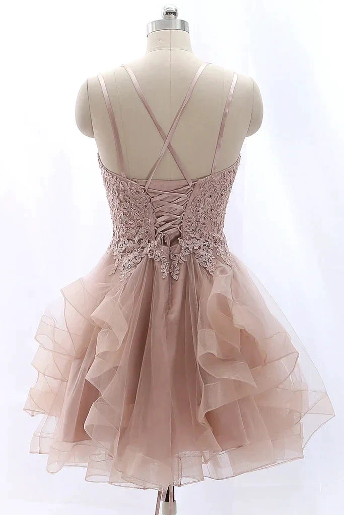 Spaghetti Straps Lace Tulle Homecoming Dress Vintage Party Formal Gown Y2584 by simplepromdress