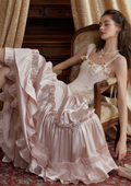 Classy Pink Satin Beaded Ruffle Prom Dress A Line Long Evening Dress Y8373 by simplepromdress