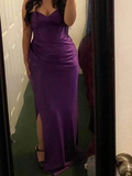 Vintage Purple Strapless Slit Satin Prom Evening Dress Y8113 by simplepromdress