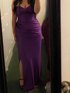Vintage Purple Strapless Slit Satin Prom Evening Dress Y8113 by simplepromdress