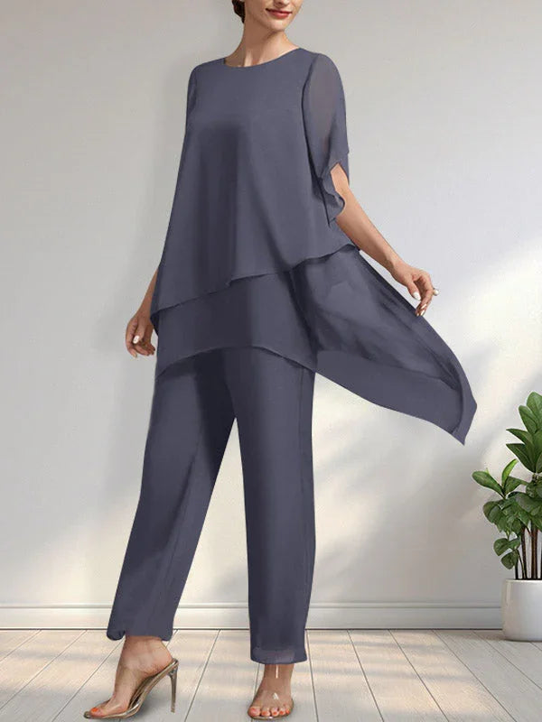 Separates Jumpsuit/Pantsuit Scoop Ankle-Length Chiffon Mother of the Bride Dress by Dreamylily