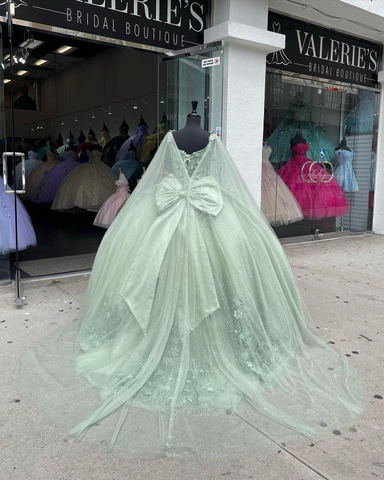 Vestido de fiesta verde salvia con apliques, vestido de quinceañera Y2319