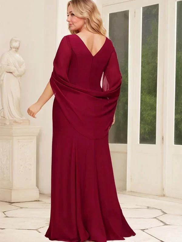 Trumpet/Mermaid Boat Neck Floor-Length Chiffon Mother of the Bride Dress With Pleated by Dreamylily