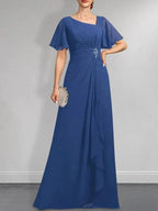 A-line Asymmetrical Floor-Length Chiffon Mother of the Bride Dress With Pleated Beading Sequins by Dreamylily