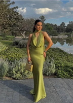 Sexy Halter Green Satin Prom Dress Lonr Evening Dress Y8210 by simplepromdress