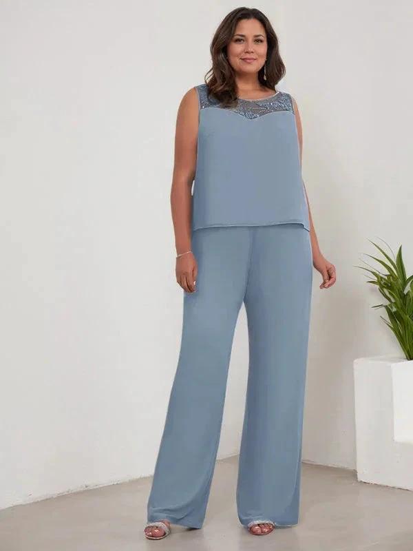 Chiffon Scoop Long Sleeves Mother Of The Bride Pantsuits With Jacket by Dreamylily