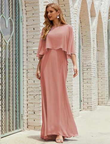 Sunnderly  Bridesmaid Dress Women Long Sleeve V-Neck Chiffon Formal Wedding Party Dress SY28018