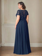Dark Navy A-Line Boatneck Sequins Chiffon Dress by Dreamylily