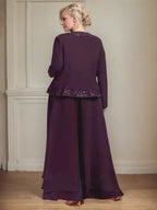 Separates Jumpsuit/Pantsuit Square Ankle-Length Lace Chiffon Mother of the Bride Dress With Sequins