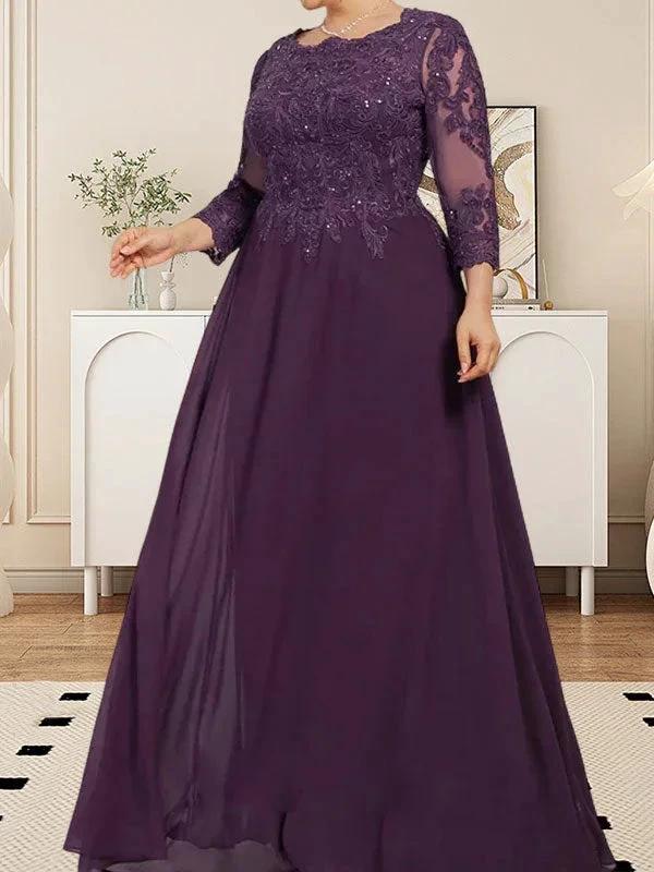 A-line Scoop Floor-Length Lace Chiffon Mother of the Bride Dress With Sequins by Dreamylily