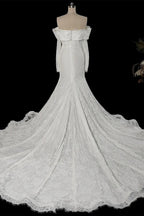 White Long Sleeve Corset Mermaid Bridal Gown with Cathedral Train SW674