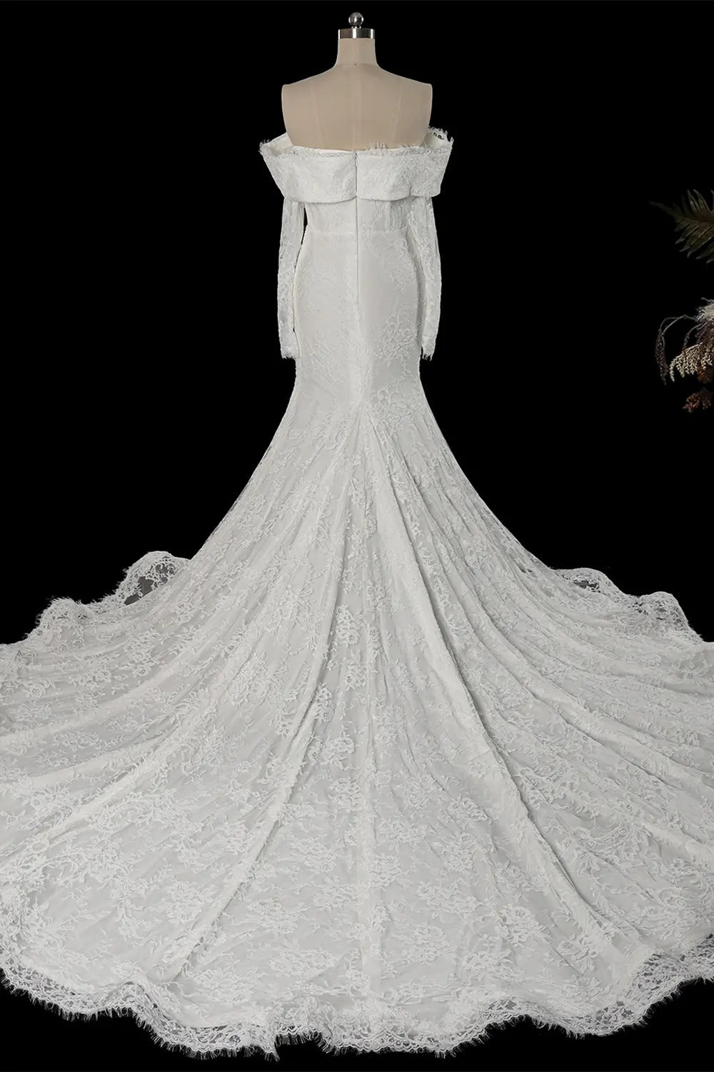 White Long Sleeve Corset Mermaid Bridal Gown with Cathedral Train SW674