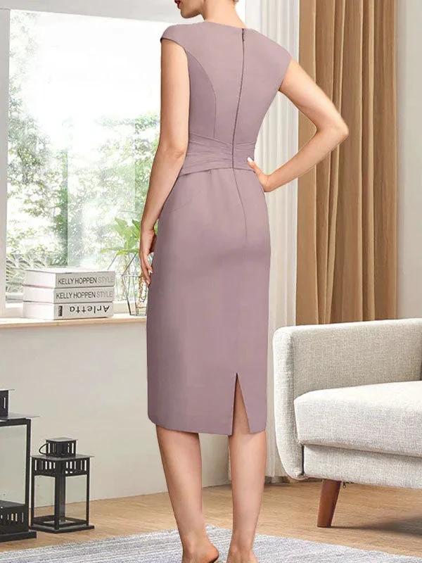 Sheath/Column Scoop Knee-Length Chiffon Mother of the Bride Dress With Pleated Sequins by Dreamylily