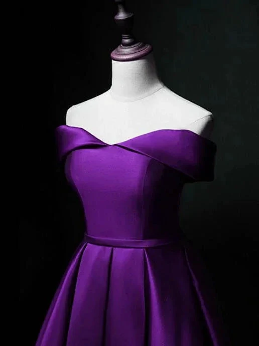 Purple Sweetheart Satin Off Shoulder Homecoming Dresses Y855 by simplepromdress
