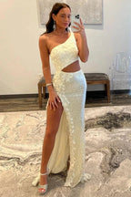 Gracelyn |Sheath One Shoulder Sequins Prom Dress with 3D Appliques by KissProm