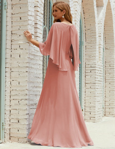 Sunnderly  Bridesmaid Dress Women Long Sleeve V-Neck Chiffon Formal Wedding Party Dress SY28018