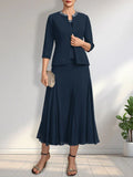 Separates A-line Scoop Tea-Length Chiffon Mother of the Bride Dress With Sequins Beading by Dreamylily