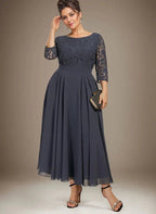 A-line Scoop Tea-Length Lace Chiffon Mother of the Bride Dress With Sequins by Dreamylily