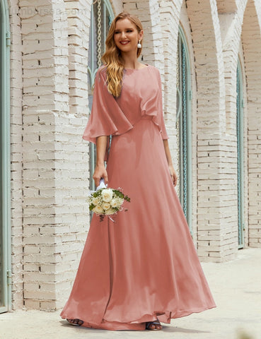 Sunnderly  Bridesmaid Dress Women Long Sleeve V-Neck Chiffon Formal Wedding Party Dress SY28018