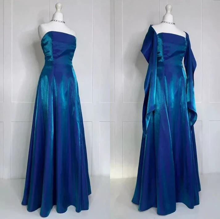 Unique Blue Strapless Satin A Line Prom Evening Dress Y8072 by simplepromdress