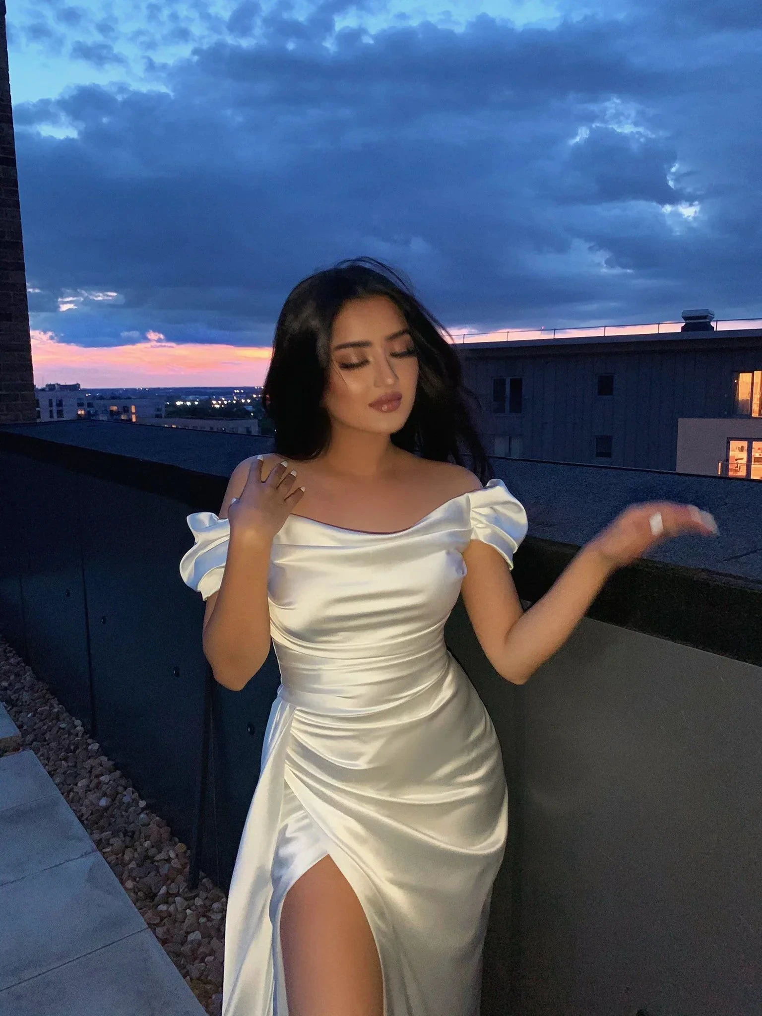 Off The Shoulder White Satin Long Evening Dress,White Evening Gown,Y2514 by simplepromdress