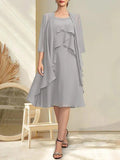 A-line Scoop Knee-Length Chiffon Mother of the Bride Dress With Beading by Dreamylily