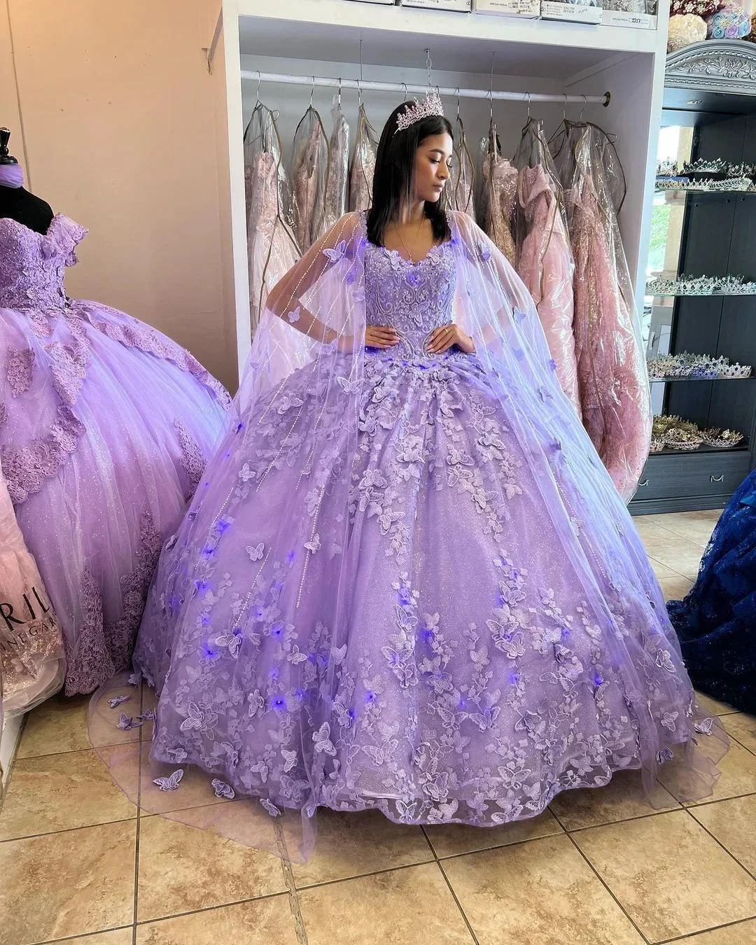 Lilac Quinceanera Dresses Beaded Ball Gown With Cape Y5211 by simplepromdress