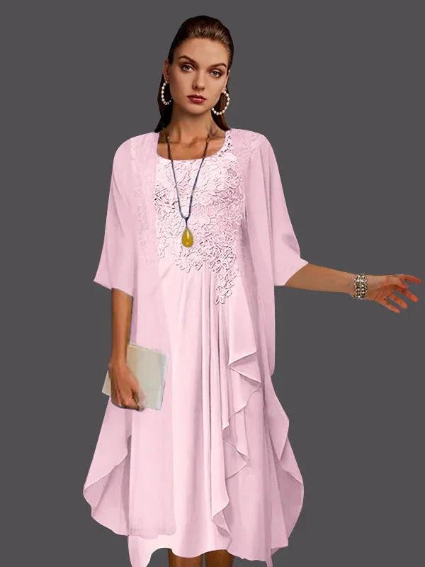Two Piece A-Line Chiffon Lace Sleeveless Jacket Dresses with Pleats Appliques by Dreamylily