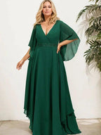A-line V-Neck Floor-Length Chiffon Mother of the Bride Dress With Sequins Appliques Lace Beading by Dreamylily