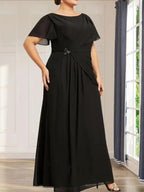 A-line Scoop Ankle-Length Chiffon Mother of the Bride Dress With Beading Pleated by Dreamylily