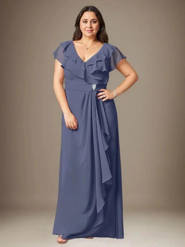 Stormy A-Line V-Neck Ruched Chiffon Dress by Dreamylily