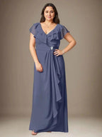 Stormy A-Line V-Neck Ruched Chiffon Dress by Dreamylily