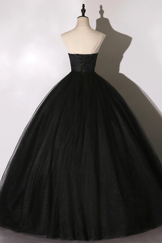 Schwarzes langes Ballkleid aus Spitze A-Linie Abendkleid Y1295