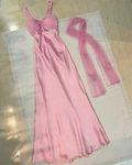 Pretty Pink Straps Satin A Line Prom Evening Dress Y8070 by simplepromdress