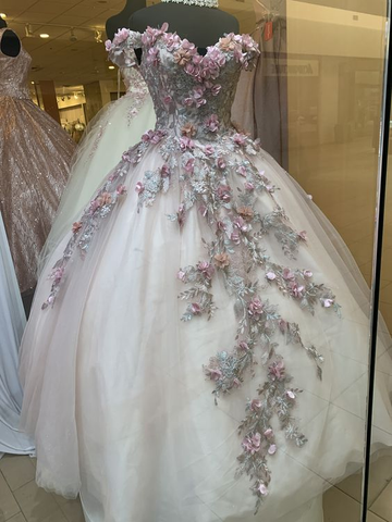Vestido de quinceañera con hombros descubiertos y estampado floral, vestido de quinceañera Y5978