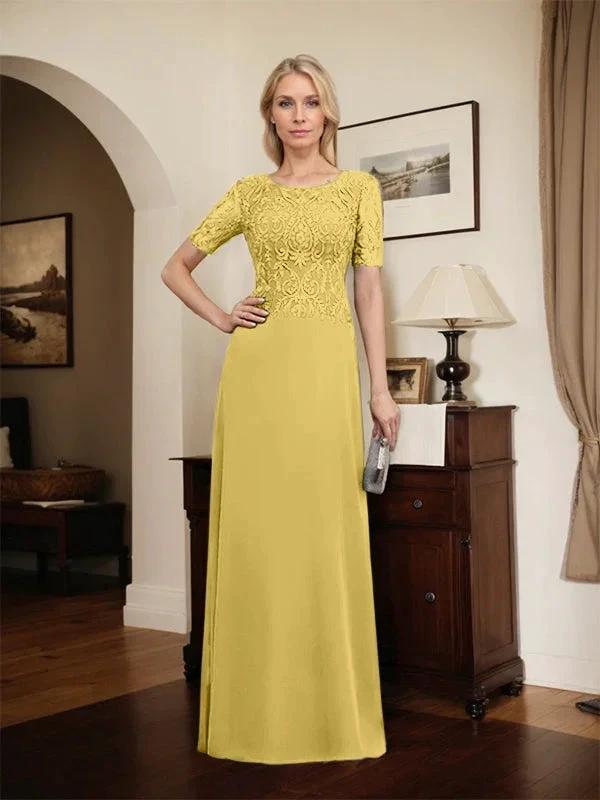 A-line Scoop Floor-Length Lace Chiffon Mother of the Bride Dress With Sequins by Dreamylily