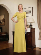 A-line Scoop Floor-Length Lace Chiffon Mother of the Bride Dress With Sequins by Dreamylily