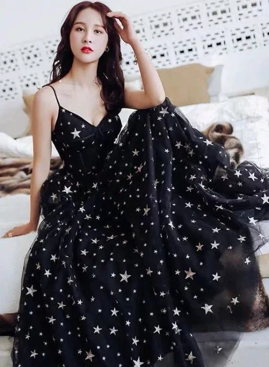 Sexy Black Sweetheart Tulle Long Party Dress Chic Black Evening Dress Prom Dress Y1159 by simplepromdress