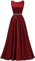Women Long Prom Dress Satin A-Line with Beaded Belt Formal Evening Gown Y5483 by simplepromdress