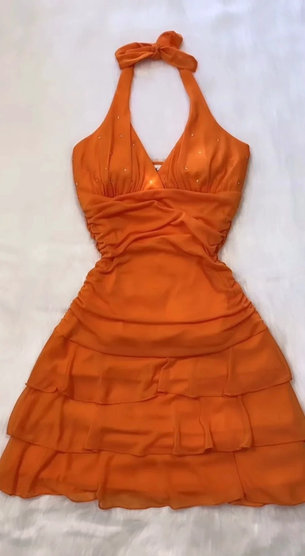 Orange Halter Chiffon Short Homecoming Dress Y2595 by simplepromdress