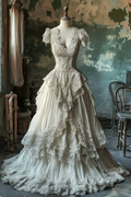 Vintage Ivory Lace Chiffon Ball Gown .Long A Line Wedding Dress Prom Dress Y8029 by simplepromdress