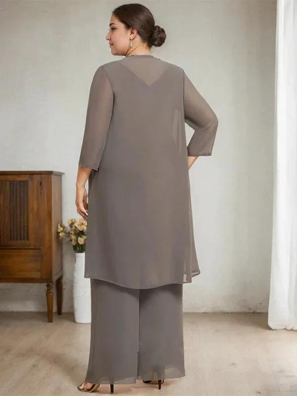 Separates Jumpsuit/Pantsuit Scoop Floor-Length Chiffon Lace Mother of the Bride Dress With Beading Sequins by Dreamylily