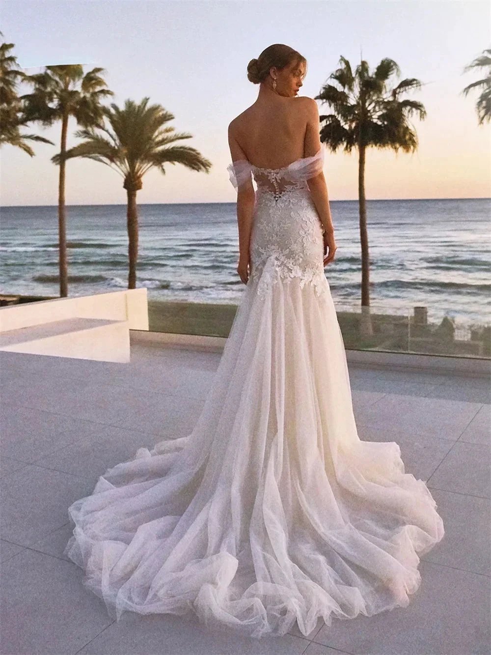 Beach Sweetheart Neck Off The Shoulder Wedding Dress Romantic Lace Appliques Bridal Gown Pastrol Vestidos De Novia by payinti